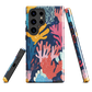 Colourful coral reef phone case design in pink, blue and yellow by NZ artist Ben Hart
