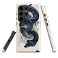Phone case with black python and smoke design on cream background, serpent art by NZ artist Ben Hart.