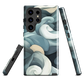 Phone case with abstract swirling ocean waves in blue and cream