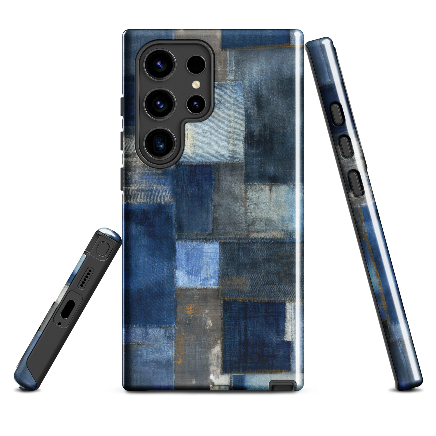 Indigo patchwork phone case | Textured blue design NZ