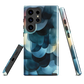 A modern abstract phone case featuring layered blue forms and soft flowing shapes.