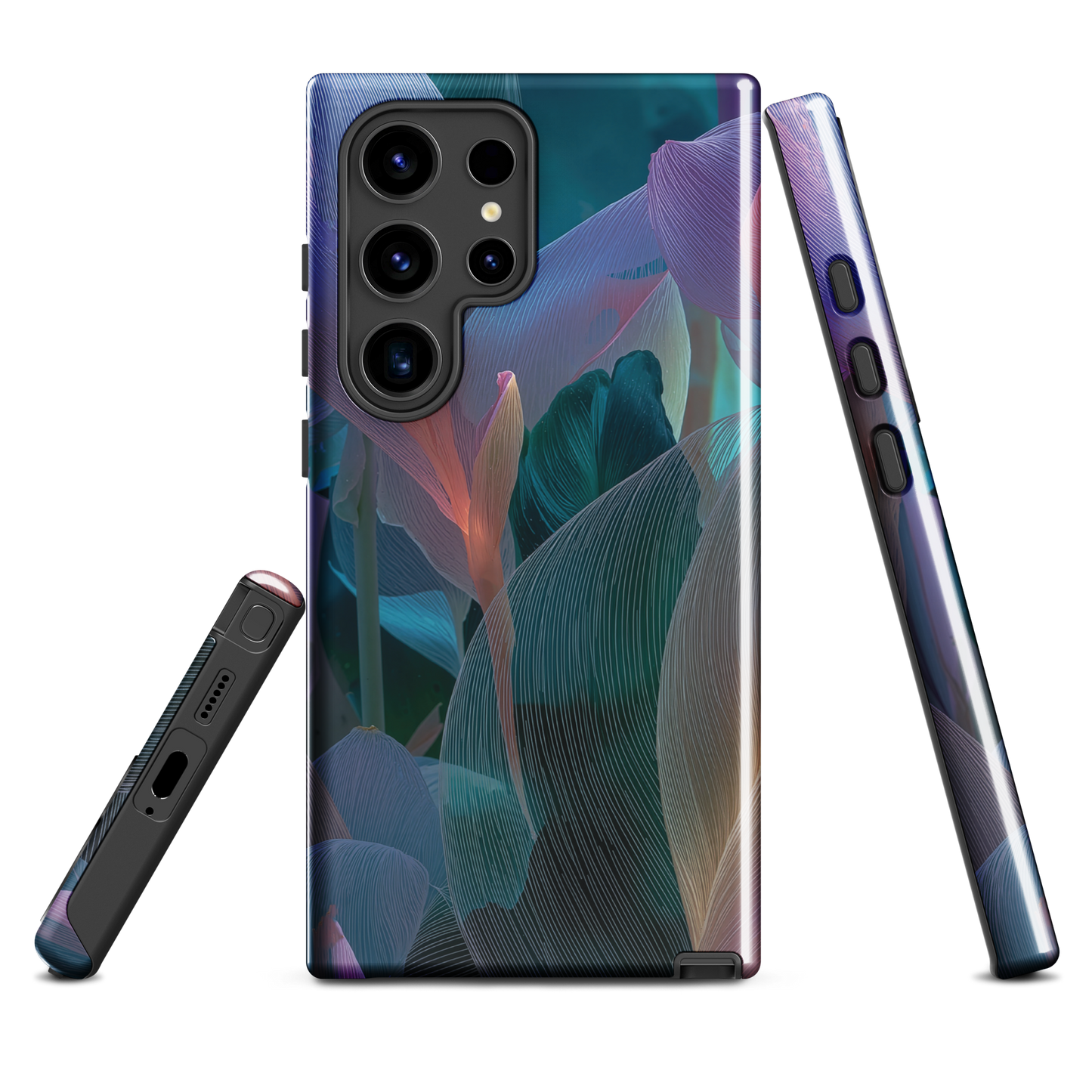 Ethereal abstract floral designer phone case in pastel pink, lilac and teal tones