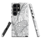 Minimal black and white tropical leaf designer phone case with detailed botanical line art