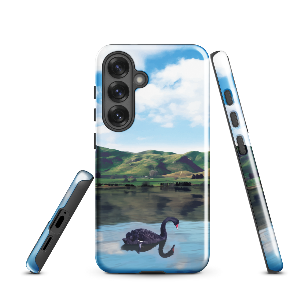 'Black Swan' Samsung Galaxy S25 tough phone case - protective glossy case NZ Australia