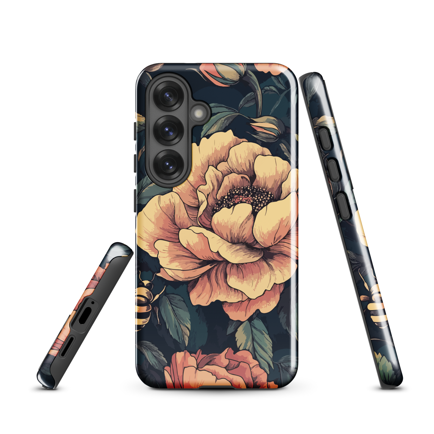 'Vintage Pink Roses' Samsung Galaxy S25 tough phone case - protective glossy case NZ Australia