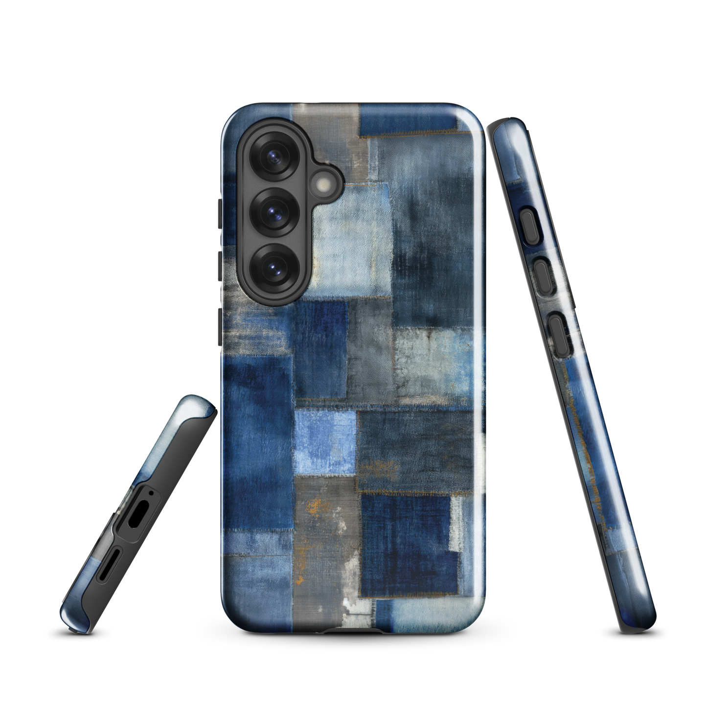 'Indigo Patchwork' Samsung Galaxy S25 tough phone case - protective glossy case NZ Australia
