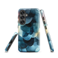 A modern abstract phone case featuring layered blue forms and soft flowing shapes.
