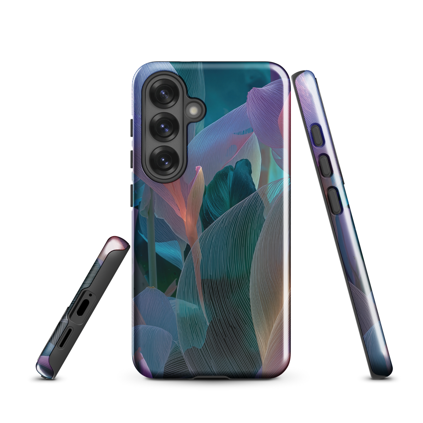 Ethereal abstract floral designer phone case in pastel pink, lilac and teal tones