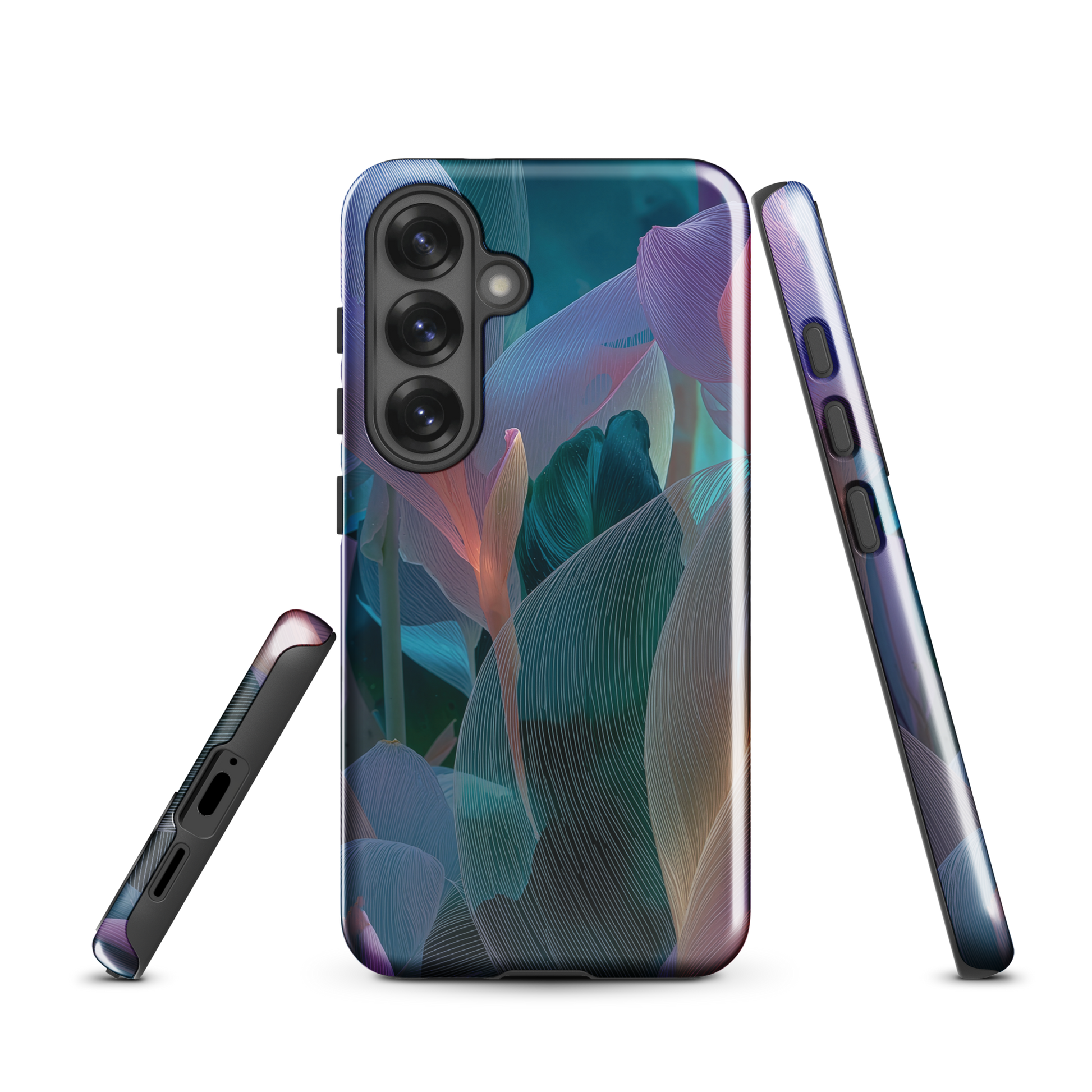 Ethereal abstract floral designer phone case in pastel pink, lilac and teal tones