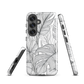 Minimal black and white tropical leaf designer phone case with detailed botanical line art