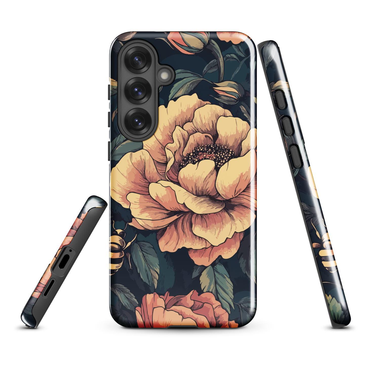 'Vintage Pink Roses' Samsung Galaxy S25 Plus tough phone case - protective glossy case NZ Australia