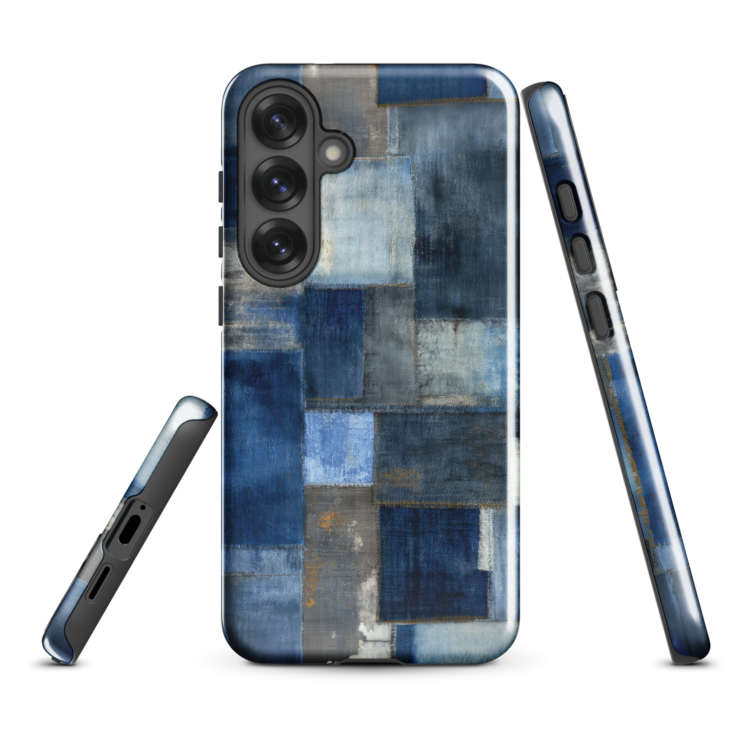 'Indigo Patchwork' Samsung Galaxy S25 Plus tough phone case - protective glossy case NZ Australia