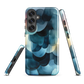 A modern abstract phone case featuring layered blue forms and soft flowing shapes.