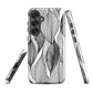 A minimalist phone case featuring fine black botanical linework in a repeating leaf pattern.