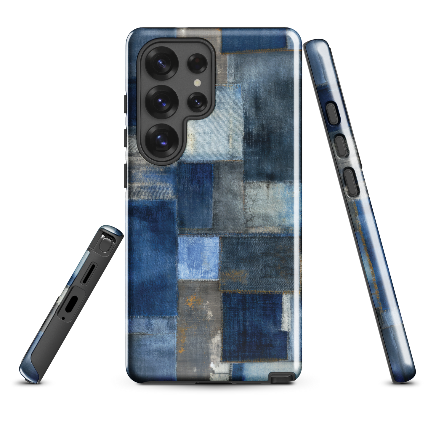 Indigo patchwork phone case | Textured blue design NZ