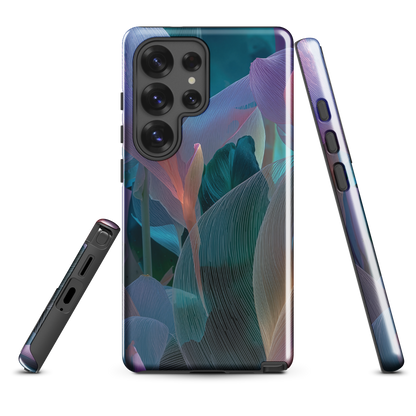 Ethereal abstract floral designer phone case in pastel pink, lilac and teal tones
