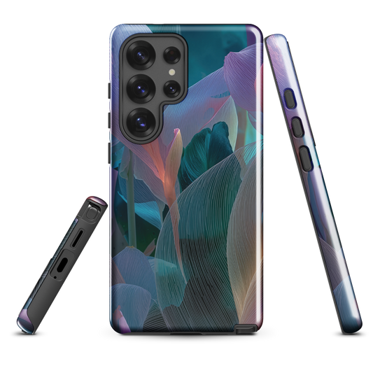 Ethereal abstract floral designer phone case in pastel pink, lilac and teal tones